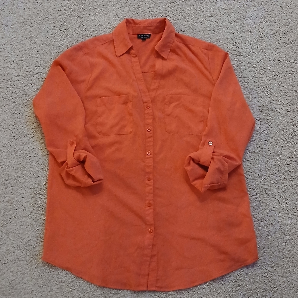 Talbots Coral Orange Button Down Shirt